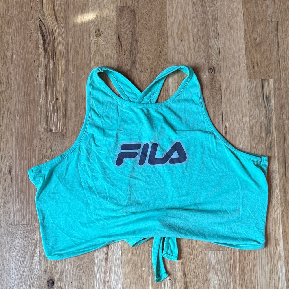 Fila Aqua Green Cross Back Tie Crop Top